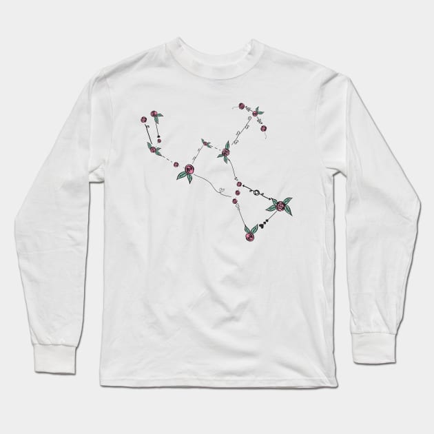 Orion The Hunter Constellation Roses and Hearts Doodle Long Sleeve T-Shirt by EndlessDoodles